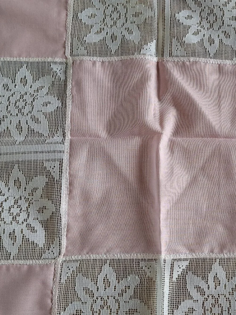 Lace and Blush Pink Patchwork Tablecloth 44 x 44